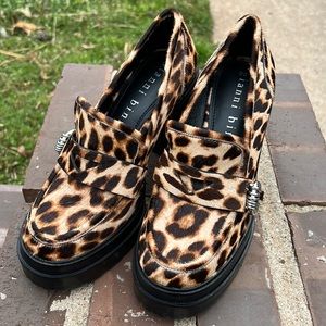 NEW Gianni Bini Maxxwelle Leopard Print Faux Calf Hair Platform Loafers